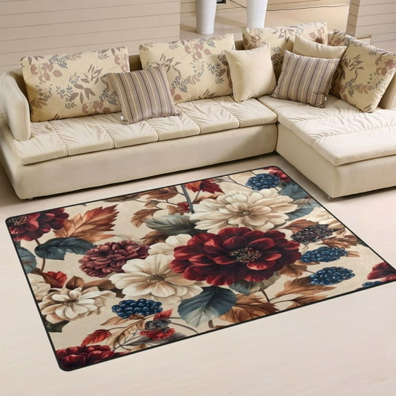 Carpet Mat with Memory Foam Ultra-Soft and Non-Slip Area Rug 31"x20" Burgundy Hydrangeas