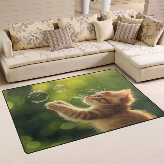 Carpet Mat with Memory Foam Ultra-Soft and Non-Slip Area Rug 31"x20" Cat and Bubbles