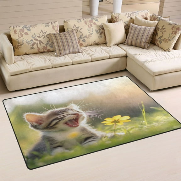 Carpet Mat with Memory Foam Ultra-Soft and Non-Slip Area Rug 31"x20" Cat in The Grass