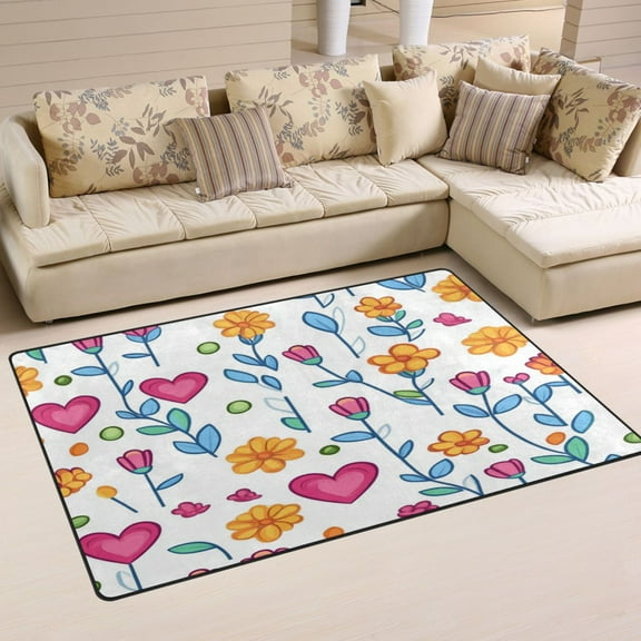 Carpet Mat with Memory Foam Ultra-Soft and Non-Slip Area Rug 31"x20" Colorful Hearts and Flower