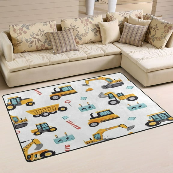 Carpet Mat with Memory Foam Ultra-Soft and Non-Slip Area Rug 31"x20" Construction Trucks and Excavators