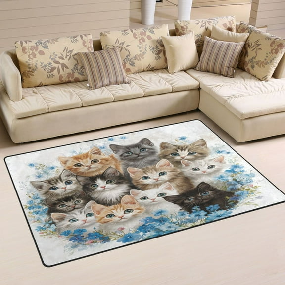 Carpet Mat with Memory Foam Ultra-Soft and Non-Slip Area Rug 31"x20" Different Breeds Cats