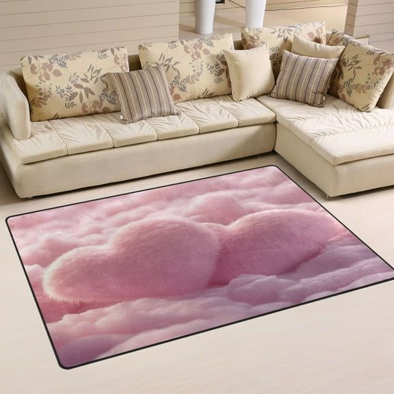 Carpet Mat with Memory Foam Ultra-Soft and Non-Slip Area Rug 31"x20" Fluffy Pink Heart-shaped