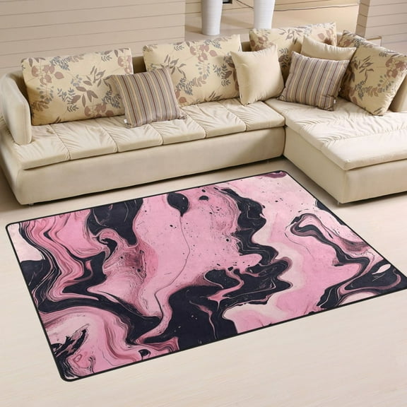 Carpet Mat with Memory Foam Ultra-Soft and Non-Slip Area Rug 31"x20" Marble Pattern Pink and Black