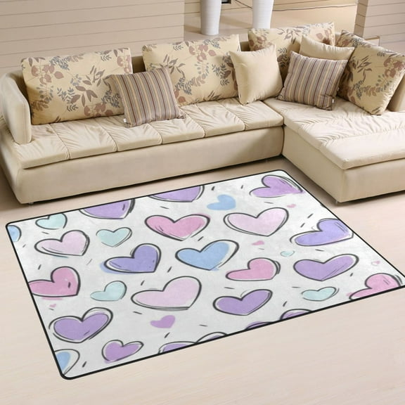 Carpet Mat with Memory Foam Ultra-Soft and Non-Slip Area Rug 31"x20" Pink and Purple Hearts