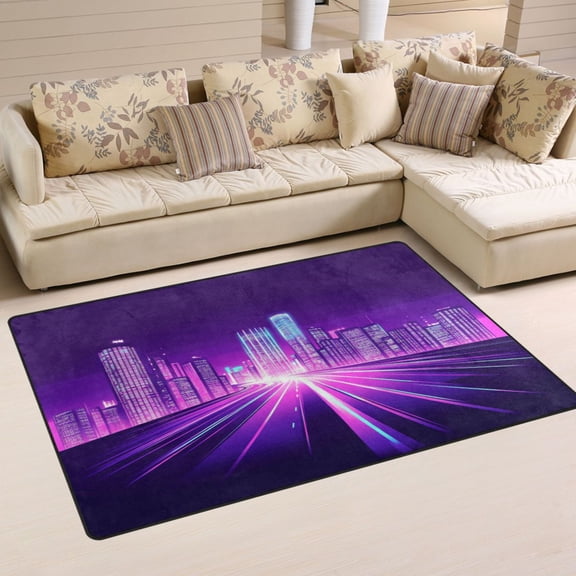 Carpet Mat with Memory Foam Ultra-Soft and Non-Slip Area Rug 31"x20" Purple City Skyline