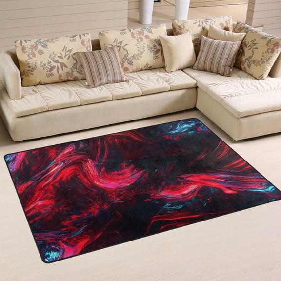 Carpet Mat with Memory Foam Ultra-Soft and Non-Slip Area Rug 31"x20" Red and Black Neon Lights Swirl