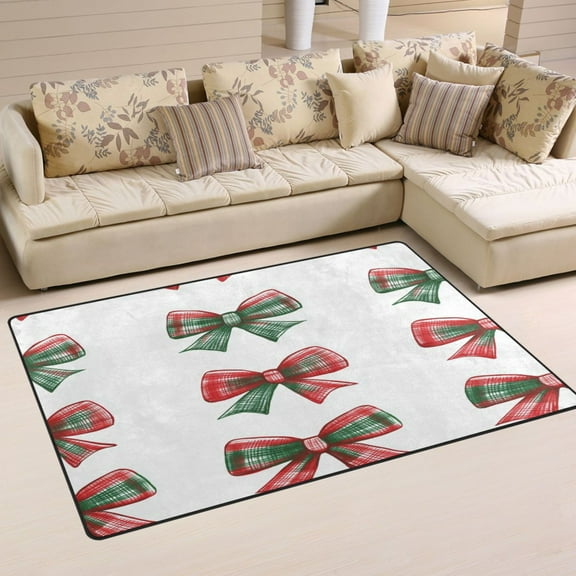 Carpet Mat with Memory Foam Ultra-Soft and Non-Slip Area Rug 31"x20" Red and Green Tartan Bow