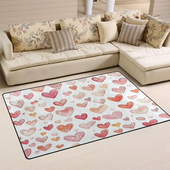 Carpet Mat with Memory Foam Ultra-Soft and Non-Slip Area Rug 31"x20" Watercolor Hearts