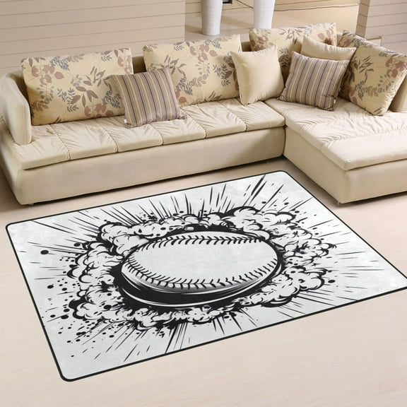 Carpet Mat with Memory Foam Ultra-Soft and Non-Slip Area Rug 60"x39" A Baseball