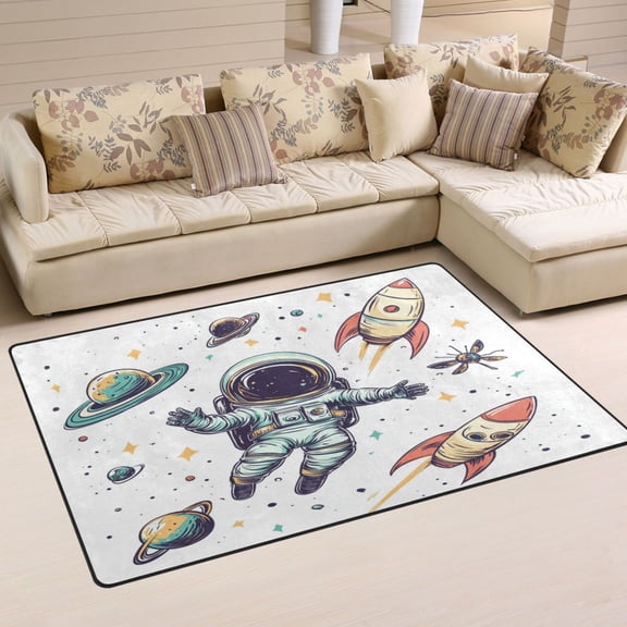 Carpet Mat with Memory Foam Ultra-Soft and Non-Slip Area Rug 60"x39" Astronauts Floating Around The Rocket