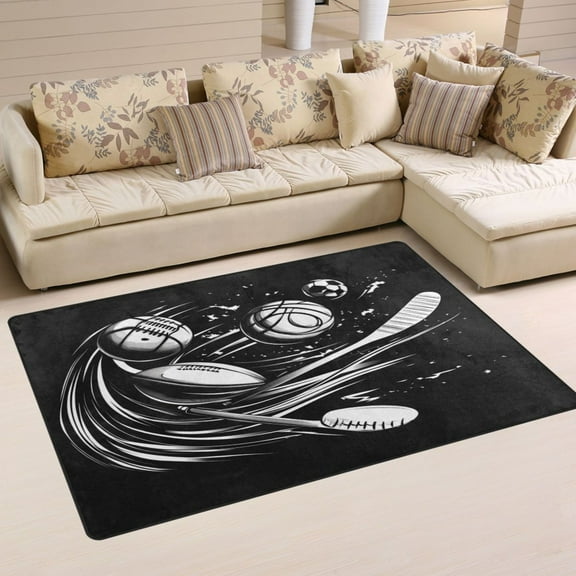 Carpet Mat with Memory Foam Ultra-Soft and Non-Slip Area Rug 60"x39" Black Baseball Pattern