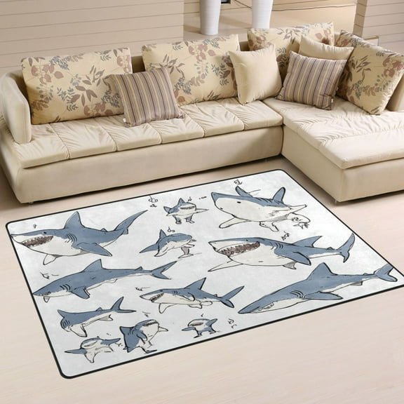 Carpet Mat with Memory Foam Ultra-Soft and Non-Slip Area Rug 60"x39" Blue Shark with White Belly