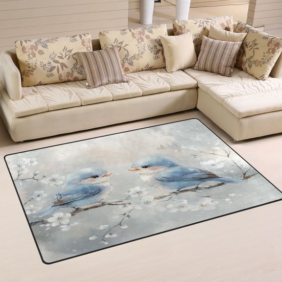 Carpet Mat with Memory Foam Ultra-Soft and Non-Slip Area Rug 60"x39" Cute Blue Birds
