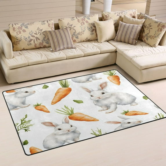 Carpet Mat with Memory Foam Ultra-Soft and Non-Slip Area Rug 60"x39" Cute Watercolor White Bunnies