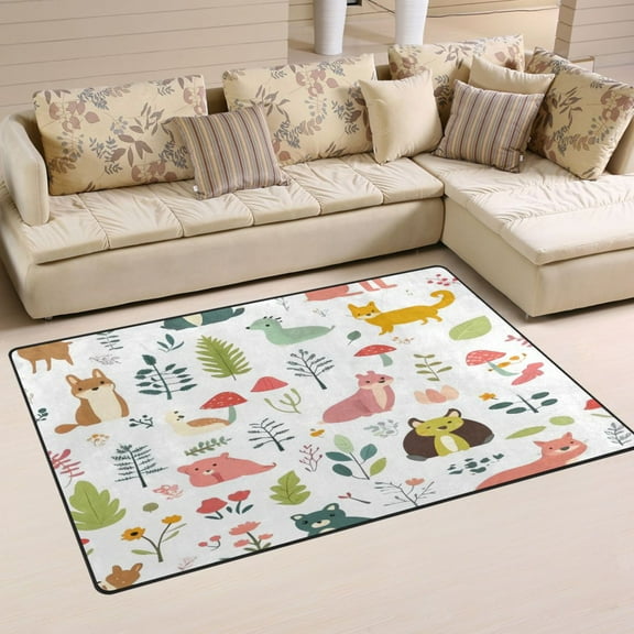 Carpet Mat with Memory Foam Ultra-Soft and Non-Slip Area Rug 60"x39" Cute Woodland Animals