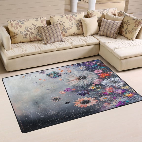 Carpet Mat with Memory Foam Ultra-Soft and Non-Slip Area Rug 60"x39" Featuring Floating Flowers