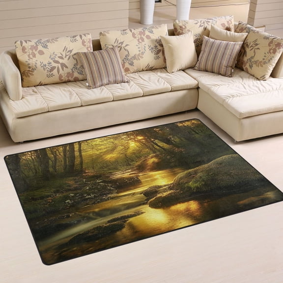 Carpet Mat with Memory Foam Ultra-Soft and Non-Slip Area Rug 60"x39" Forest Stream with Moss-covered