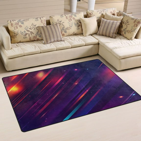 Carpet Mat with Memory Foam Ultra-Soft and Non-Slip Area Rug 60"x39" Lines and Glowing Dots