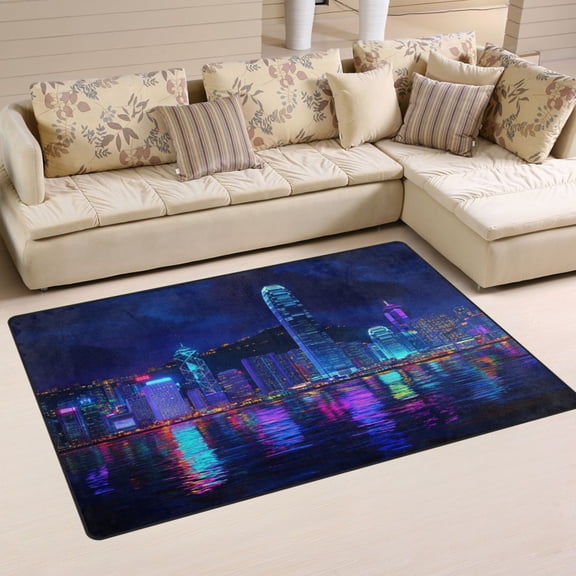 Carpet Mat with Memory Foam Ultra-Soft and Non-Slip Area Rug 60"x39" Neon Light City