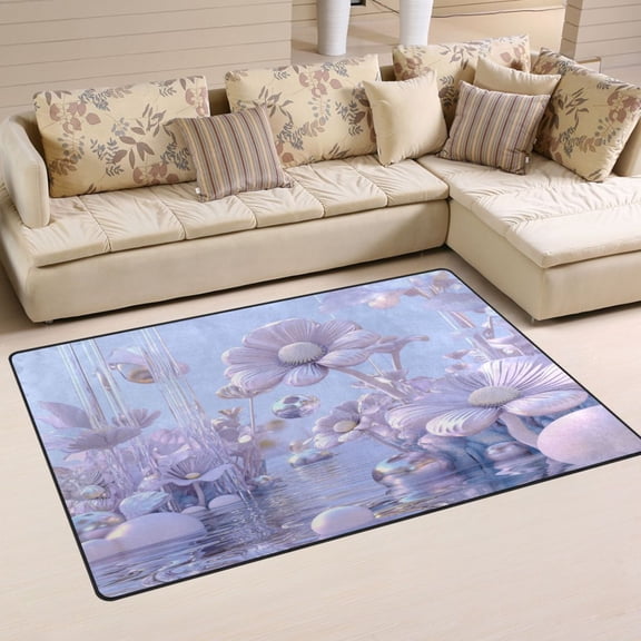 Carpet Mat with Memory Foam Ultra-Soft and Non-Slip Area Rug 60"x39" Pale Lavender Floral
