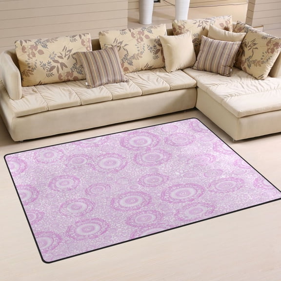 Carpet Mat with Memory Foam Ultra-Soft and Non-Slip Area Rug 60"x39" Pale Pink Lace Circles