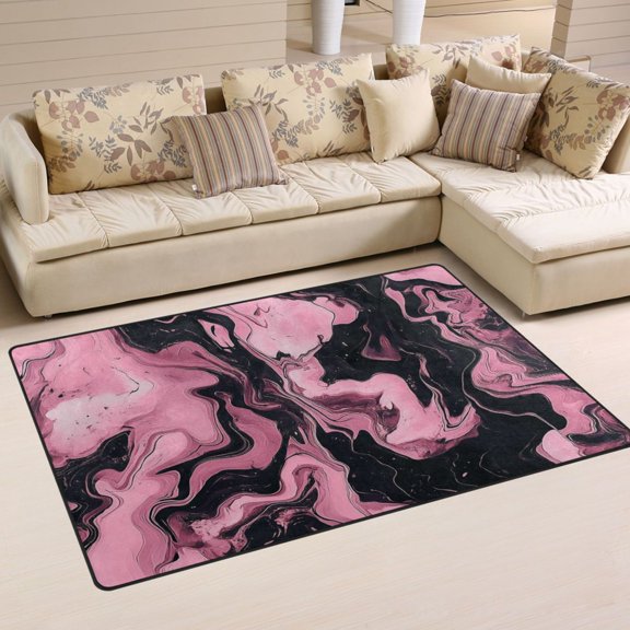 Carpet Mat with Memory Foam Ultra-Soft and Non-Slip Area Rug 60"x39" Pink and Black Marble Pattern
