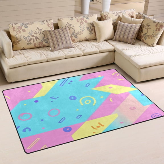 Carpet Mat with Memory Foam Ultra-Soft and Non-Slip Area Rug 60"x39" Pink and Blue Graphics Background