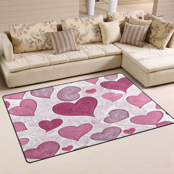Carpet Mat with Memory Foam Ultra-Soft and Non-Slip Area Rug 60"x39" Pink and Maroon Hearts