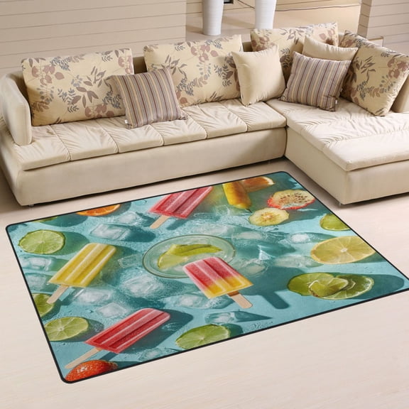 Carpet Mat with Memory Foam Ultra-Soft and Non-Slip Area Rug 60"x39" Popsicles and Fruit Slices