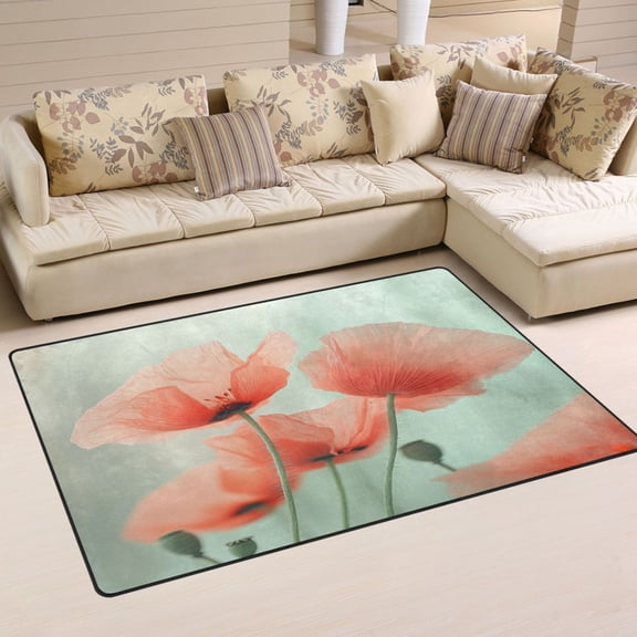 Carpet Mat with Memory Foam Ultra-Soft and Non-Slip Area Rug 60"x39" Red Blurred Flowers