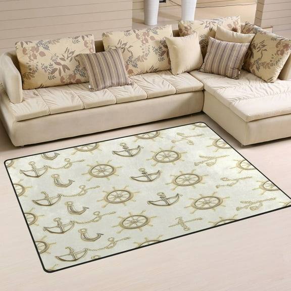 Carpet Mat with Memory Foam Ultra-Soft and Non-Slip Area Rug 60"x39" Ship Wheels Anchors Pattern