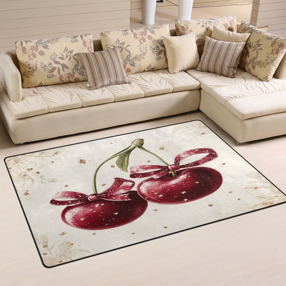 Carpet Mat with Memory Foam Ultra-Soft and Non-Slip Area Rug 60"x39" Two Cherries with Bows