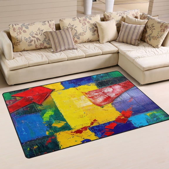 Carpet Mat with Memory Foam Ultra-Soft and Non-Slip Area Rug 60"x39" Vivid Colors Composition