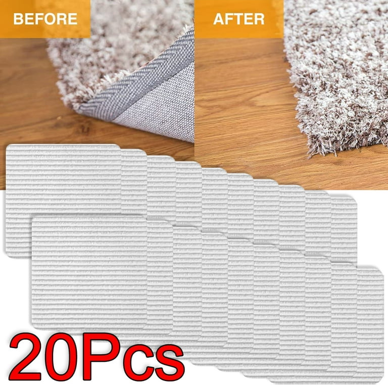 Carpet Non-slip Fixing Sticker,Pack of 20 Double-sided Anti- Pad Fixing  Corners for Mat Sofa Cushions Rugs Sheets,White