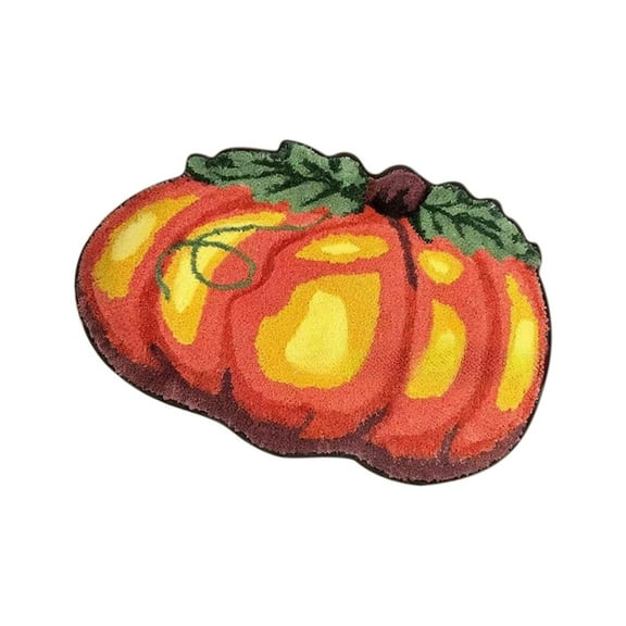 Carpet Pad Pumpkin Shape Decorative Rug Non-Slip Absorbent Small Floor Mat for Entrance Bedside Living Room Home Decor Autumn Theme Accent Carpet