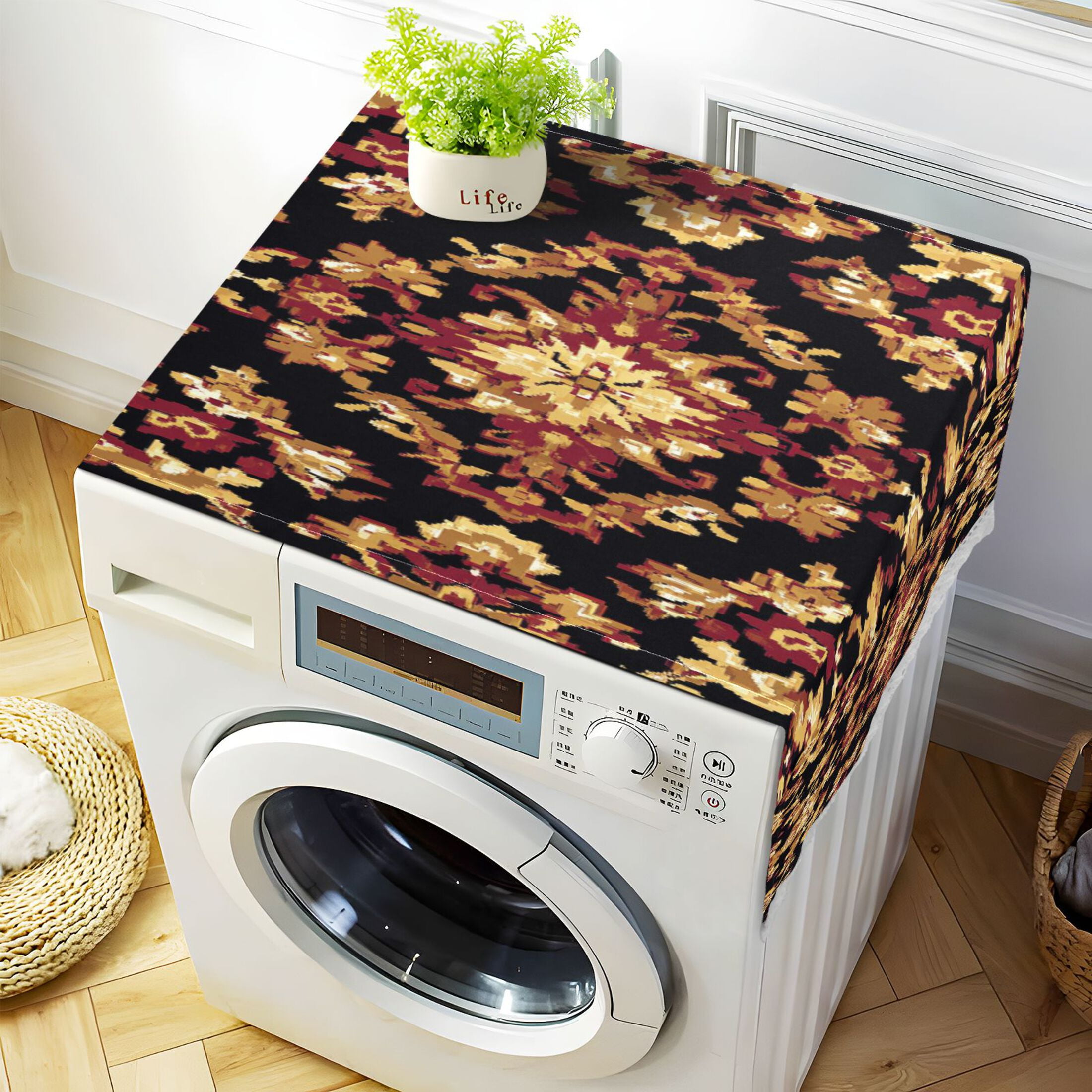 Carpet PatternsWasher and Dryer Covers Dust-Proof and Oil Resistant Fridge Cover with 4 Storage Pockets Washing Machine Top Cover for Laundry Kitchen Home 51.2 x 22 In