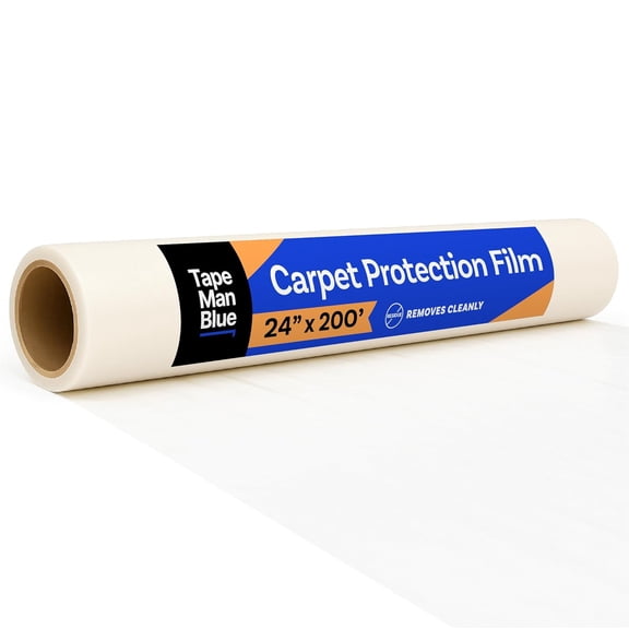 Carpet Protection Film 24" x 200' roll, Self Adhesive Plastic Carpet Protector Film with Clean Removal & Easy Unwind, Durable Protection Tape to Shield Your Surface from Dirt and Spills
