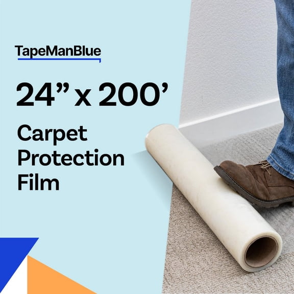 Carpet Protection Film 24" x 200' roll, Self Adhesive Plastic Carpet Protector Film with Clean Removal & Easy Unwind, Durable Protection Tape to Shield Your Surface from Dirt and Spills