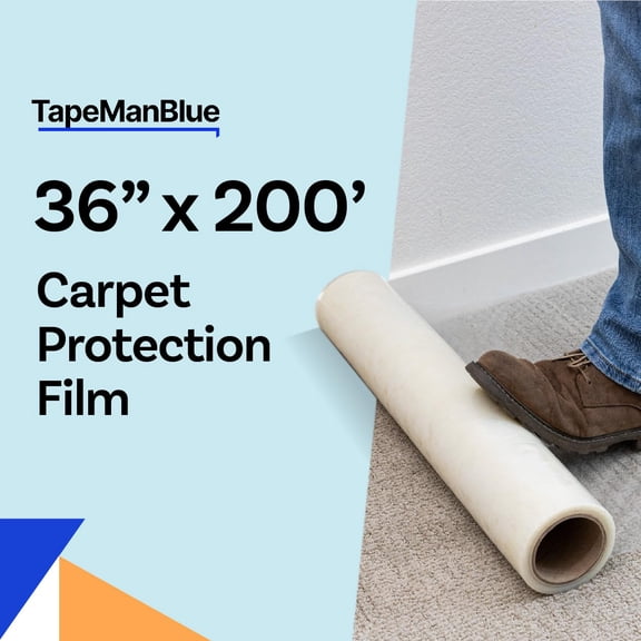 Carpet Protection Film 36" x 200' roll, Self Adhesive Plastic Carpet Protector Film with Clean Removal & Easy Unwind, Durable Protection Tape to Shield Your Surface from Dirt and Spills