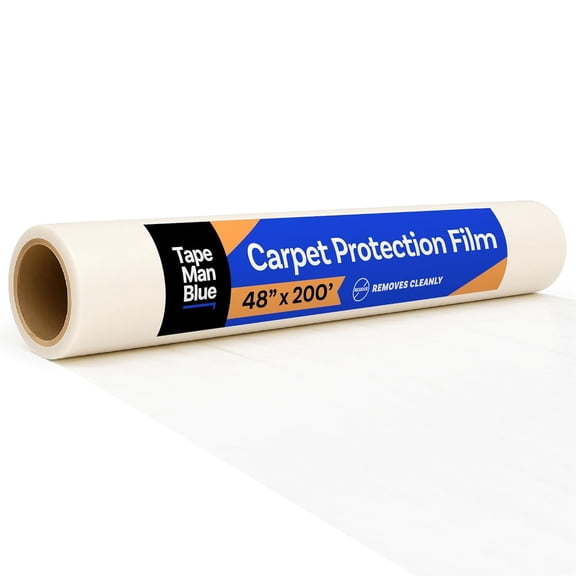 Carpet Protection Film, 48 inch x 200 feet, Made in The USA, Strong and Durable Plastic Carpet Protector with Easy Unwind and Clean Removal, Clear Self-Adhesive Surface Protective Film