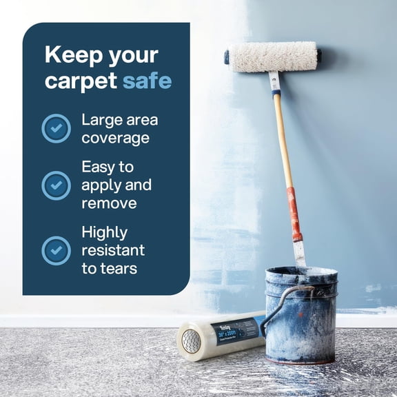 Carpet Protection Film - Self Adhesive Plastic Carpet Protector Film - Heavy Duty Shield Covering for Stairs Floor Runner Surface - Puncture & Water Resistant Sticky Protection Roll (36"x200')
