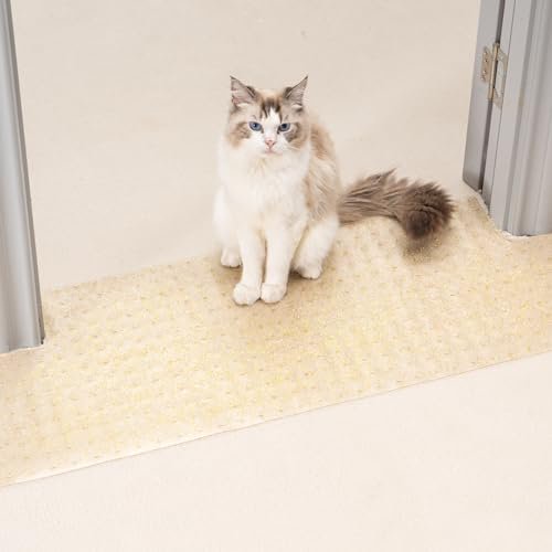 Carpet Protector for pets - Cat Carpet Protector for Doorway, Anti Scratch Under Door Cat Scratch Protector Mat, Easy to Cut Plastic Carpet Scratch Stopper, Cat Scratch Guard Carpet 3.6FT-Golden