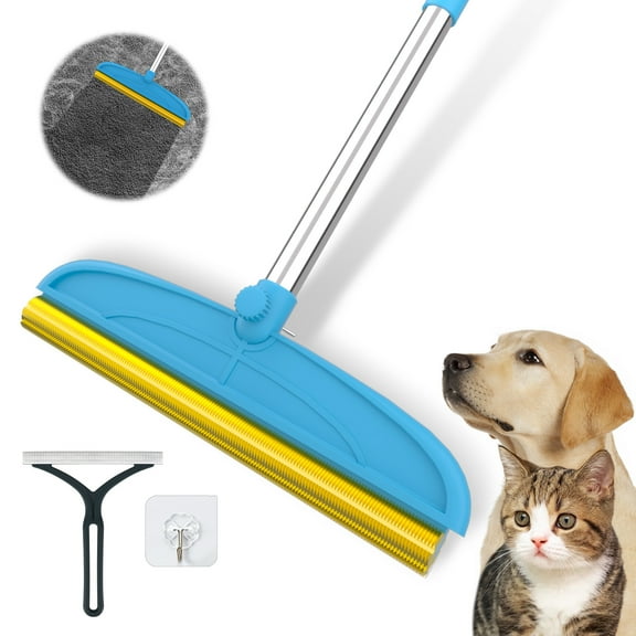 Carpet Rake for Dog Hair Remover: 2 in 1 Reusable Pet Hair Remover – 60" Adjustable Long Handle Carpet Removal Tool for Dog Cat Human Hair – Carpet Scrape Cleaning for Rug Couch Bed