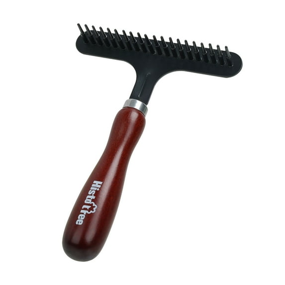 Carpet Rake for Fluffing and Cleaning | Wooden Handle Iron Comb Tool | Restores Softness | Removes Hair & Debris | Suitable for All Carpet Types | 4.3x5.9 inch, 2cm Teeth, 1 Pc, Black