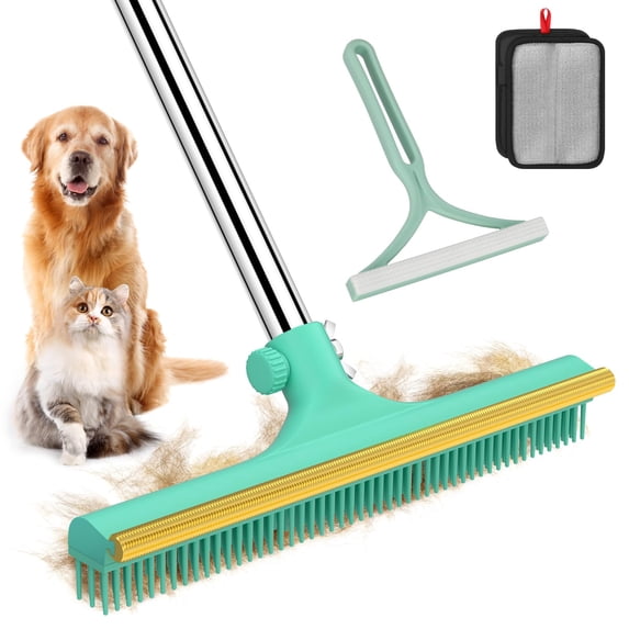 Carpet Rake For Pet Hair Removal - 60" Adjustable Long Handle 3 In 1 Reusable Tool Kit Cat Dog Rakes Scraper Broom Carpets Rugs Mats