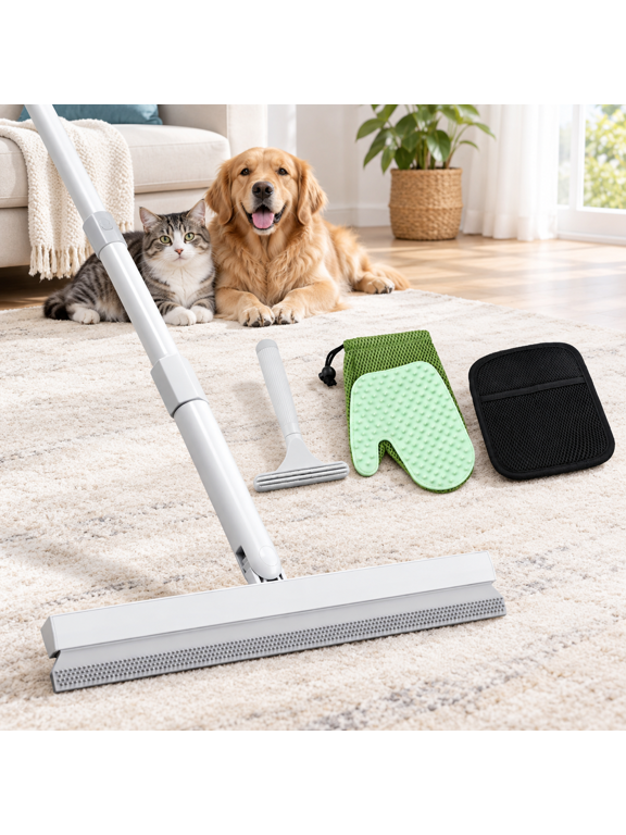 Carpet Rake Forremoval Tool - 4 In 1 Remover Kit Dog Cat Contain 60" Adjustable Rubber Broom Glove Magic Brush And Scraperniture