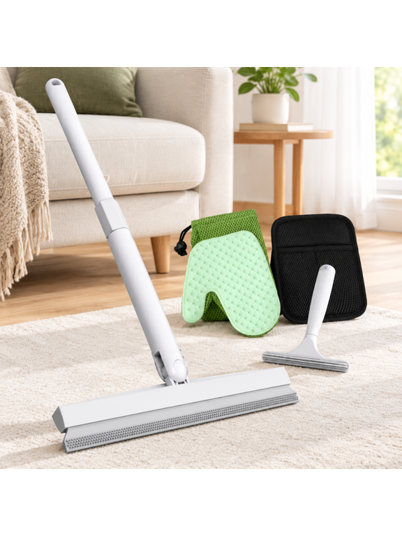 Carpet Rake Forremoval Tool - 4 In 1 Remover Kit Dog Cat Contain 60" Adjustable Rubber Broom Glove Magic Brush And Scraperniture