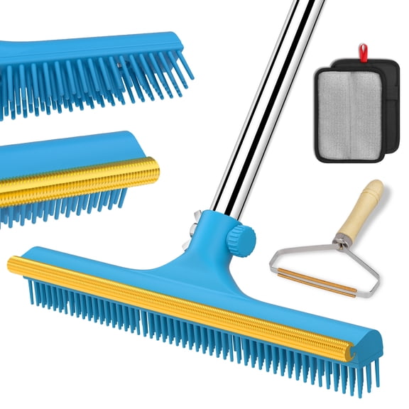 Carpet Rake for Pet Hair Removal - 60" Adjustable Long Handle Carpet Rake, 3 in 1 Reusable Pet Hair Removal Tool Kit, Cat Dog Fur Rakes Scraper Carpet Broom for Carpets, Rugs, Mats