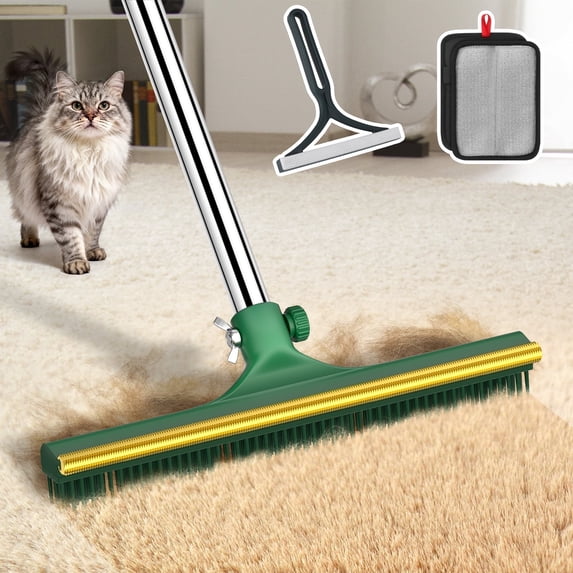 Carpet Rake for Pet Hair Removal - 60" Adjustable Long Handle Carpet Rake, 3 in 1 Reusable Pet Hair Removal Tool Kit, Cat Dog Fur Rakes Scraper Carpet Broom for Carpets, Rugs, Mats